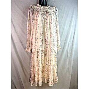 In Loom Cottagecore Floral Midi Dress Small Ruffle Neck Tiered Prairie  Romantic